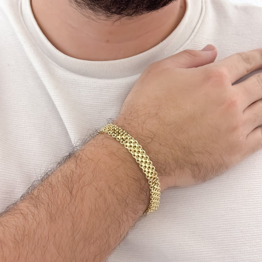 Pulsera Tejido  Chino Gruesa Doble carril en 10mm de Grosor en Oro Laminado 18k con Garantia de por vida